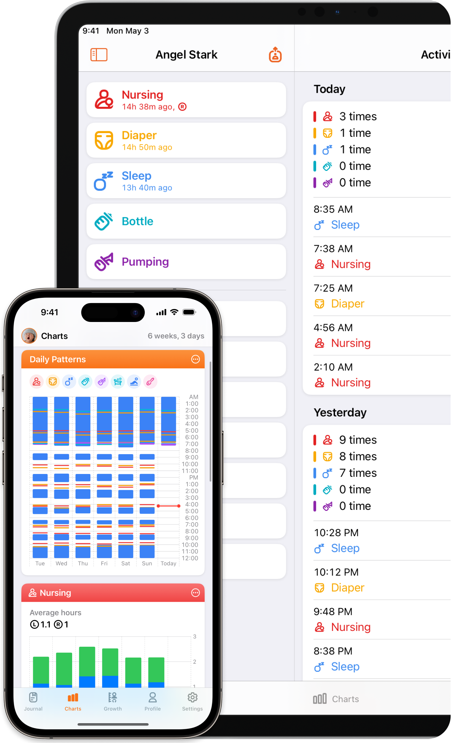 Mango Baby syncs your data with iCloud. It's private, no sign-up needed.