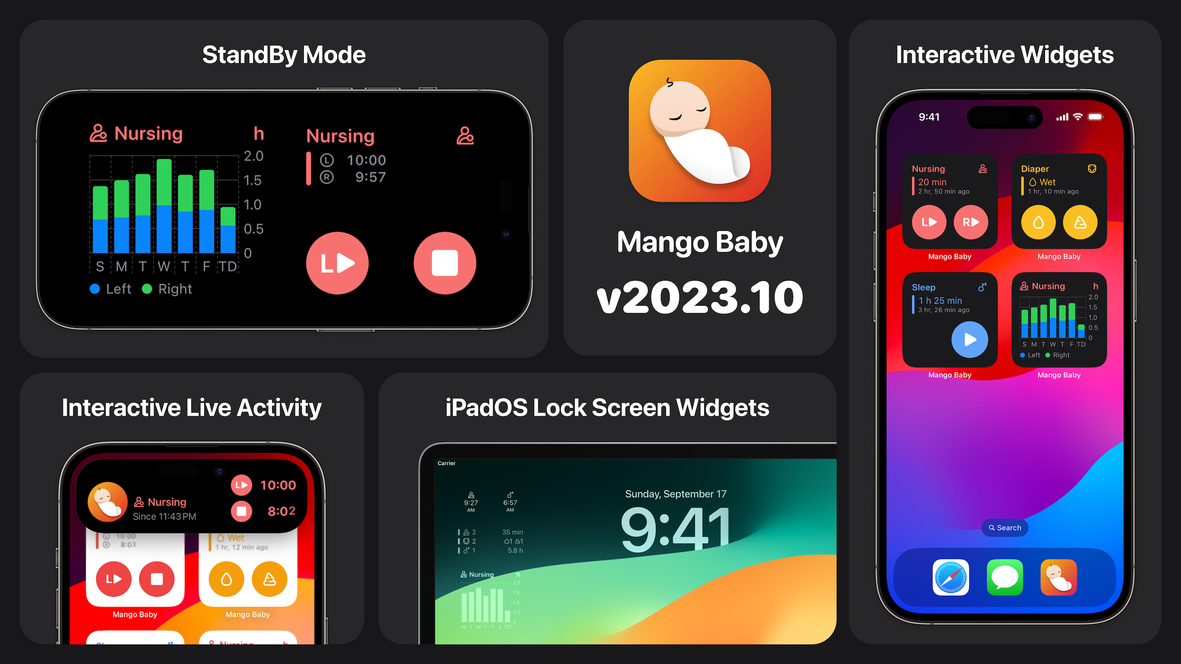 Mango Baby v2023.10 supports all new iOS 17 features.